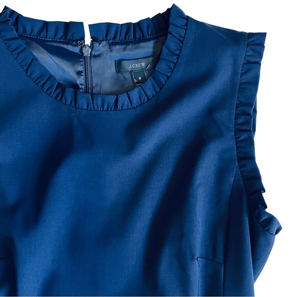 SOLD ❌ J. Crew Women’s Navy Blue Ruffle Trim Stretch Sleeveless Shift Dress 8 - Picture 8 of 12